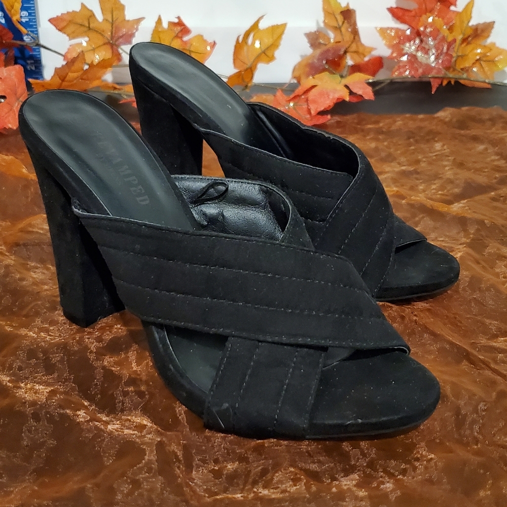 Revamped, Black Slip On Heels, Size 8